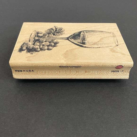 Inkadinkado Wood Mounted Rubber Stamp Glass Wine Grapes Scrapbook Card Making - Picture 3 of 3